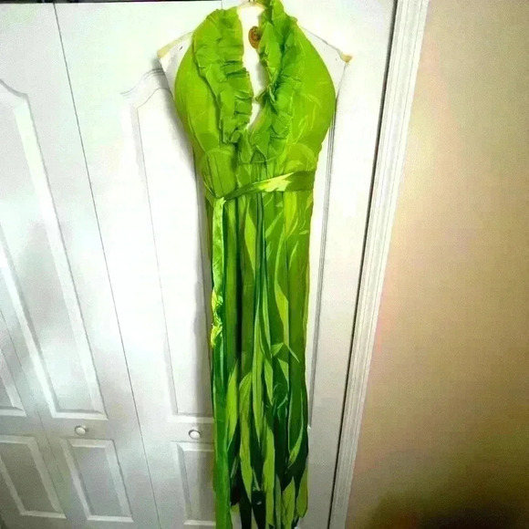 Mikino Lime Green Ruffle Elegant Gown - Picture 2 of 5